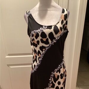 Sleeveless Animal Print Tank Dress in Black and Cream